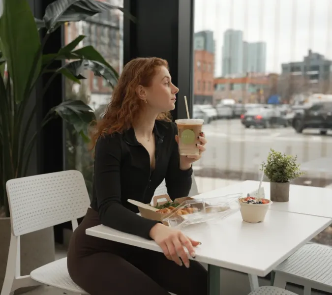 Woman look pure eats view
